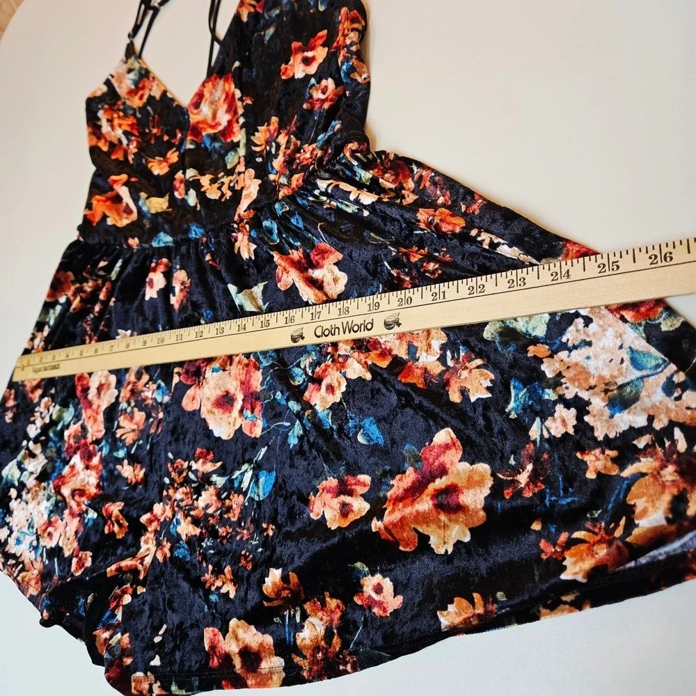 Rue 21 Womens Velvet Dark Floral Babydoll Romper Dress Large Festival Whimsigoth